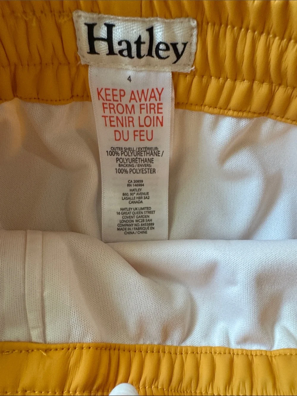 Hatley Yellow Kids Rain Pants Size 4